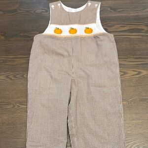 Charming Kids Overalls with Pumpkin Accents